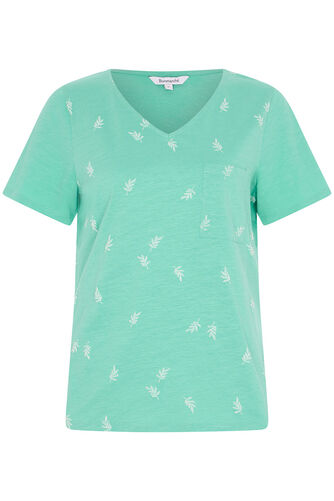 V-Neck Leaf Print T-Shirt